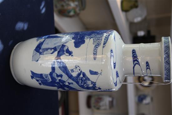 A large Chinese blue and white rouleau vase, late 19th century, 46.5cm